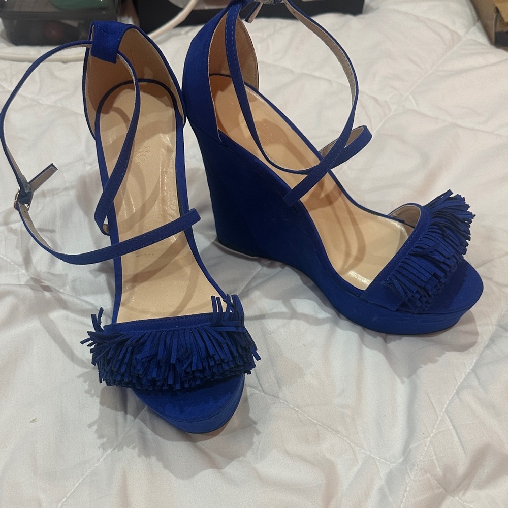 NEW Elegant Blue Wedge Sandals size 9 - Picture 5 of 6